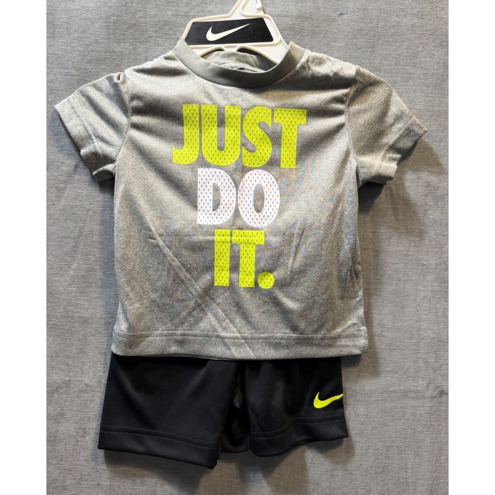 Nike Toddler 2T Just Do It Shirt & Shorts Set Gray/Black Dri-FIT 2-Pc New